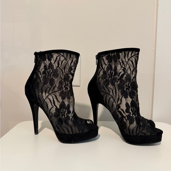Aldo Shoes - ALDO Black Lace Peep-Toe High Heel Booties